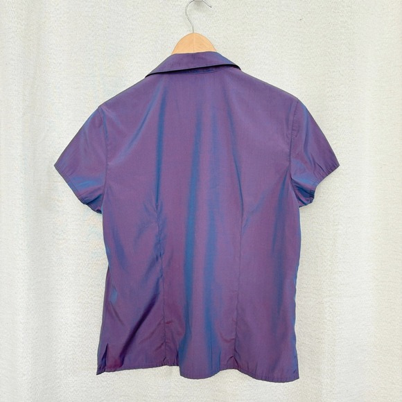 Y2k Iridescent Millennium 2000s Purple Short Sleeve Collared Button Up Shirt Top - Picture 3 of 5